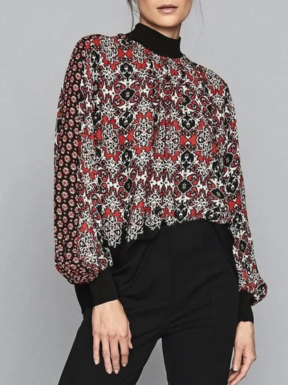 NWT Reiss Maisie Patchwork print turtle neck blouse long sleeve Top SIZE 6